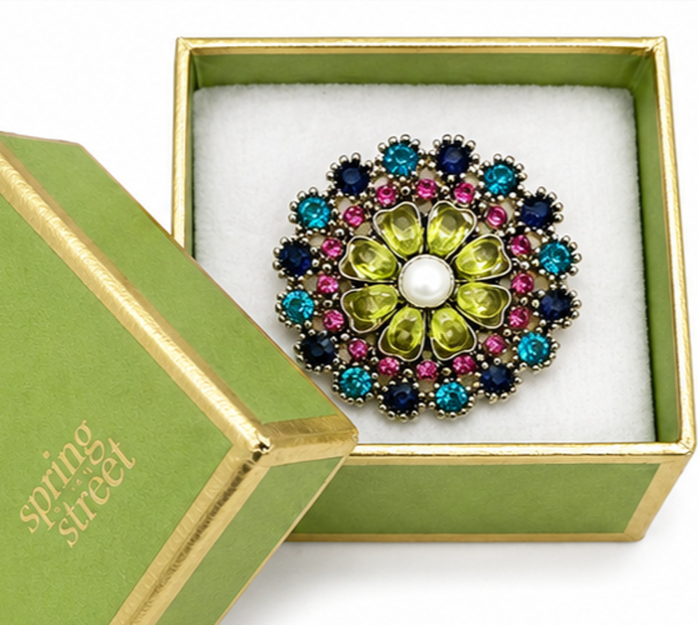 SPRING STREET SWAROVSKI MULTI-COLOR COCKTAIL STATEMENT RING ADJUSTABLE SZ 6-8